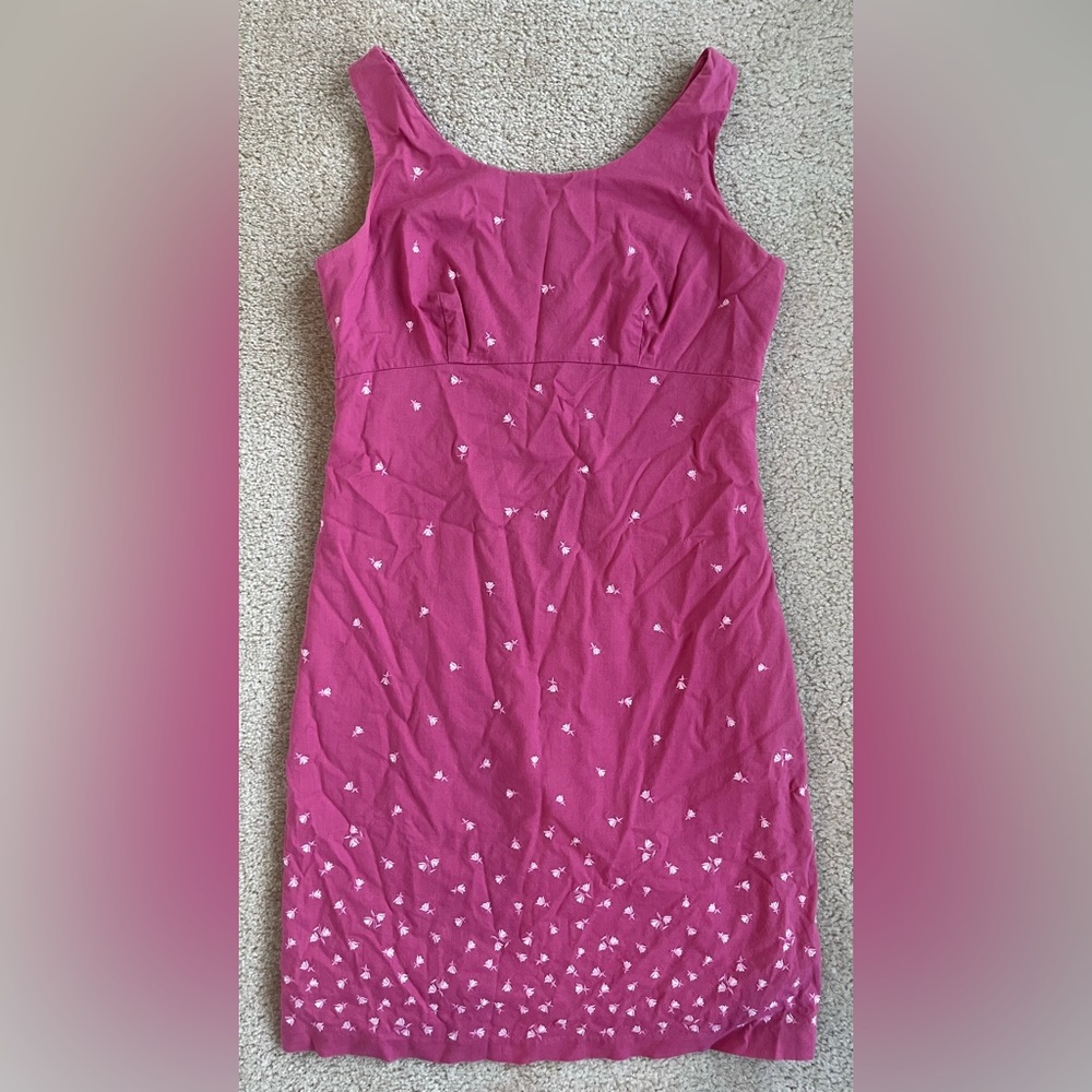 J. Crew Factory Sleeveless Pink Cotton Dress Embroidered White Flowers Size 4
